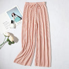2025 Women's Pleated Loose Ice Silk Korean Casual Cropped Pants Wide Leg Trouse Home Classic Sports Wear Girls Clothes Black Top - Matrix-studios.com