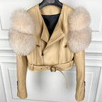 GO BALLISTIC YA Ladies' Genuine Leather Jacket with Fur Sleeve Women's Natural Lambskin Outfit - Matrix Studios