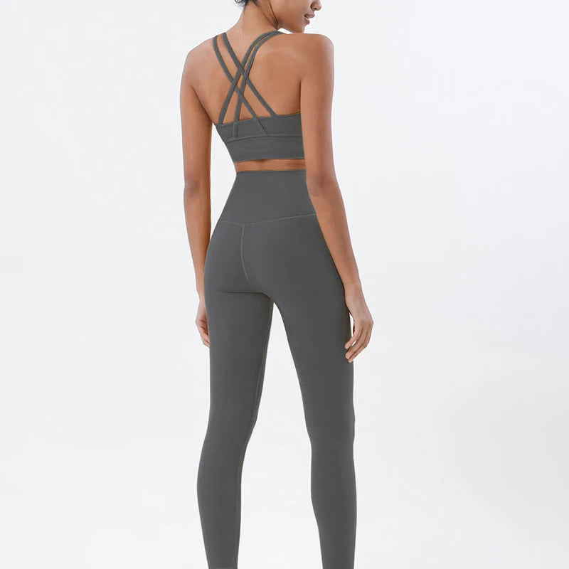 SOISOU Nylon Yoga Set Women's Tracksuit Gym Fitness Set Woman 2 Pieces Leggings Sports Bra Breathable Sportwear Woman Clothes - Matrix-studios.com