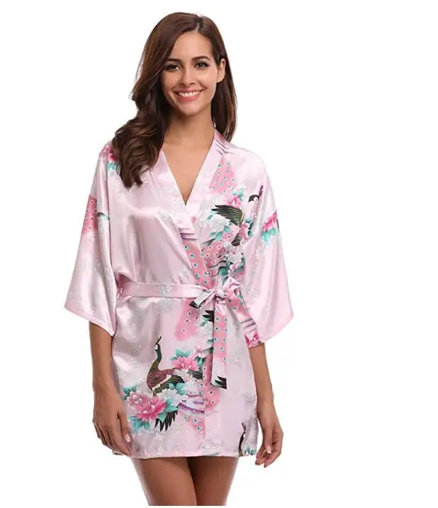 Brand Purple Female Printed Floral Kimono Dress Gown Chinese Style Silk Satin Robe Nightgown Flower S M L XL XXL XXXL - Matrix-studios.com
