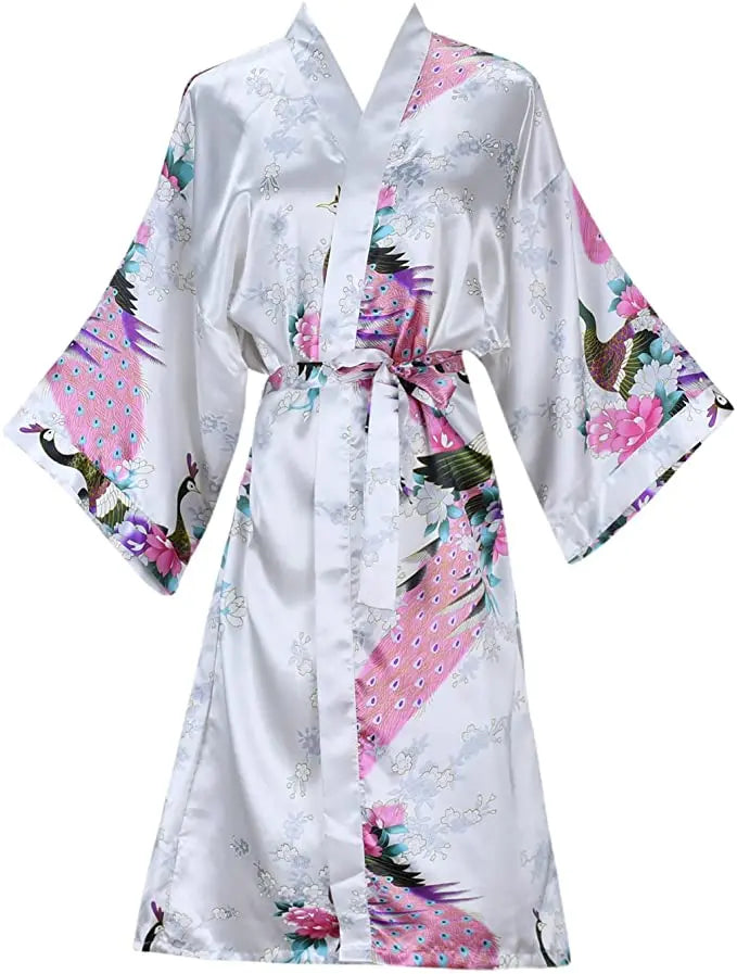 Silk Satin Wedding Bride Bridesmaid Robe Floral Bathrobe Short Kimono Robe Night Robe Bath Robe Fashion Dressing Gown For Women - Matrix-studios.com