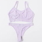 Women Seamless Bra And Panties Set Wire Free Bralette High Leg Cut Thongs Comfort Ribbed Unlined Underwear Sexy Lingerie Set - Matrix-studios.com