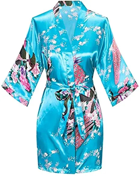 Satin Silk Women Wedding Bridemaid Robe Sexy Crane Print Bathrobe Short Long Kimono Night Gown Robe Fashion Dressing Gown Female - Matrix-studios.com