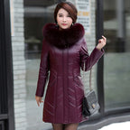 L-8XL Women Leather Coat Winter 2026 Fashion Mother Jacket Thicken Warm Outerwear Fur Collar Hooded Sheepskin Overcoat Female - Matrix Studios