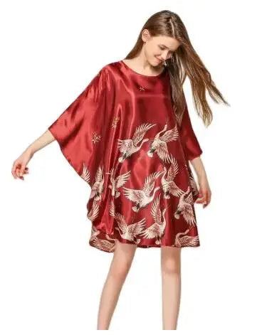 Summer New Chinese Style Satin Robe Dress Women's Sexy Loose Nightgown Sleepwear Vintage Kaftan Bathrobe Gown Plus Size - Matrix-studios.com
