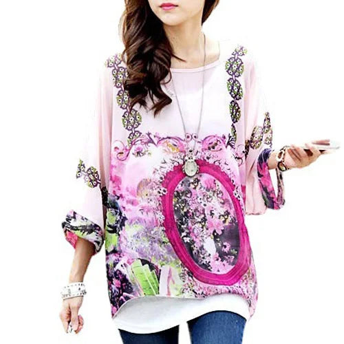 Summer Blouse Shirt 2021 New Fashion Women Casual Chiffon Blouses Tops Plus Size 4XL 5XL 6XL Batwing Sleeve Women's Shirts - Matrix-studios.com
