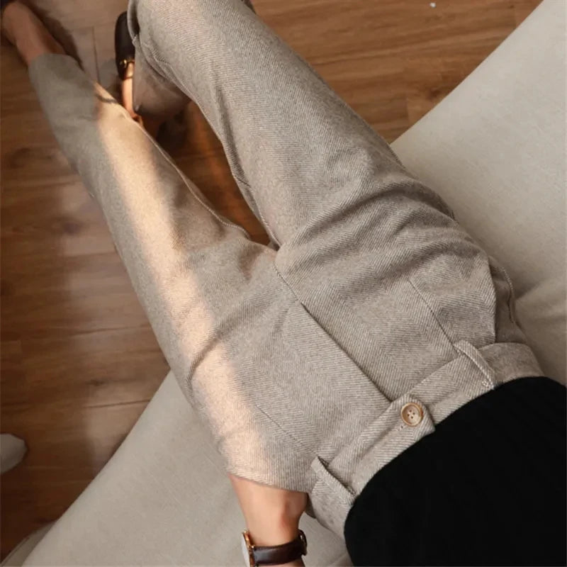 Woolen Pants Women's Harem Pencil Pants 2026 Autumn Winter High Waisted Casual Suit Pants Office Lady Women Trousers - Matrix-studios.com