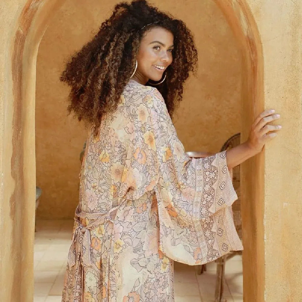Bohemian Printed Bikini Cover-ups Green Tunic Long Kimono Cardigan Plus Size 2023 Women Beach Wear Swim Suit Cover Up A155 - Matrix Studios