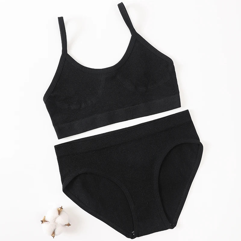 Women Seamless Bra And Panties Set U-Back Bralette Top Comfort Breathable Briefs Ribbed Sexy Lingerie Sports Underwear Set - Matrix-studios.com