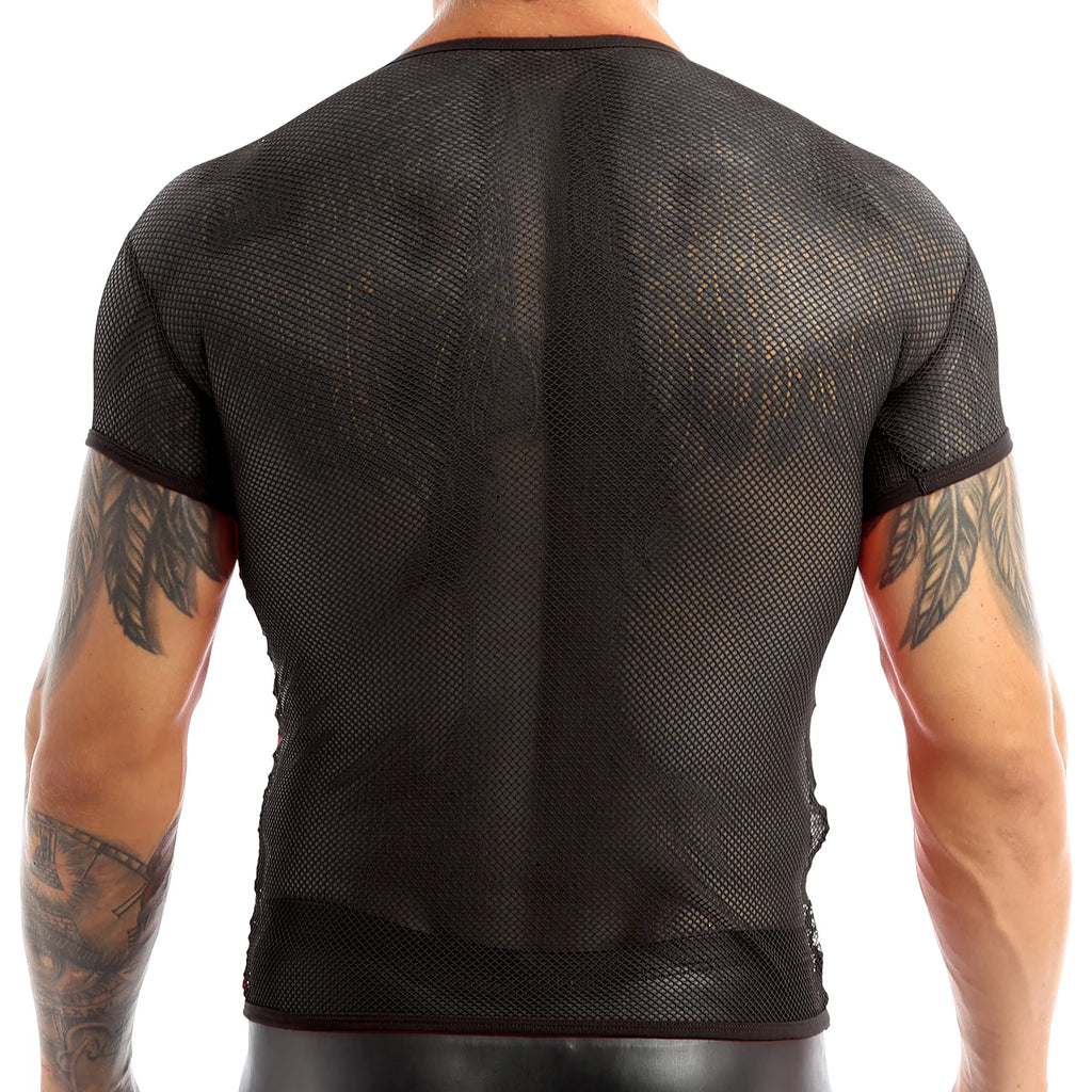 Mens Mesh Cycling Base Layers Shirt Quick Dry Cool Cycling Vest Black See Through Clubwear Tee Shirt Fishnet Jersey Sportswear - Matrix Studios