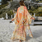 Bohemian Printed Bikini Cover-ups Green Tunic Long Kimono Cardigan Plus Size 2023 Women Beach Wear Swim Suit Cover Up A155 - Matrix Studios