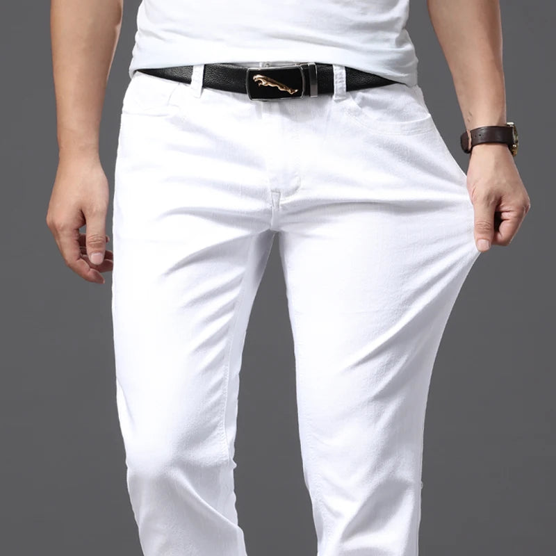 Men White Jeans Fashion Casual Classic Style Slim Fit Soft Trousers Male Brand Advanced Stretch Pants - Matrix Studios