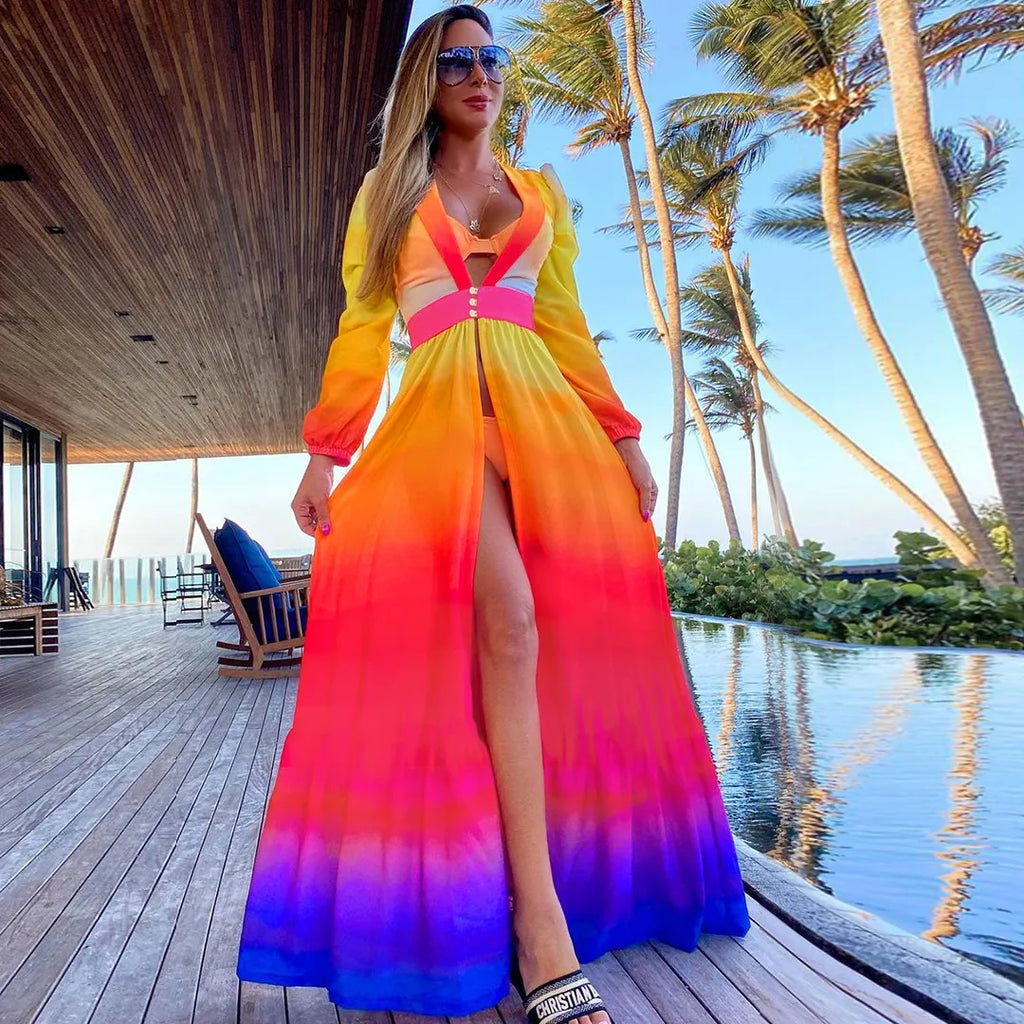 Blue Eyes Bikini Beach Cover Up Tunics For Beach Long Kaftan Bikini Cover Up Robe de Plage Sarong Beach Swimsuit Cover-ups - Matrix Studios