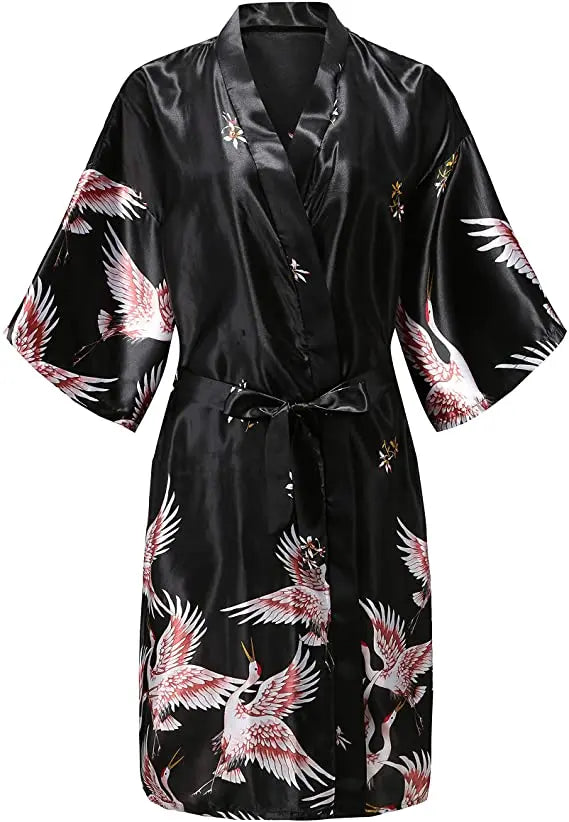 Silk Satin Wedding Bride Bridesmaid Robe Floral Bathrobe Short Kimono Robe Night Robe Bath Robe Fashion Dressing Gown For Women - Matrix-studios.com