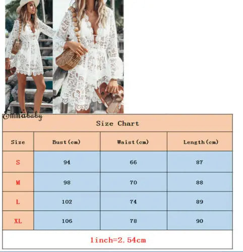 Hot Sale Women Sexy V-neck Lace Beach Bikini Cover Up Female Boho Casual Party Holiday Beach Dress Sundress Cover Up Outfits - Matrix Studios