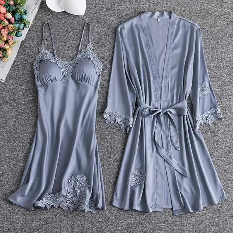 White Lace Bride Bridesmaid Wedding Robe Set Women Summer Sleepwear Kimono Bathrobe Gown Loose Casual Sleep Suit Sexy Home Dress - Matrix-studios.com