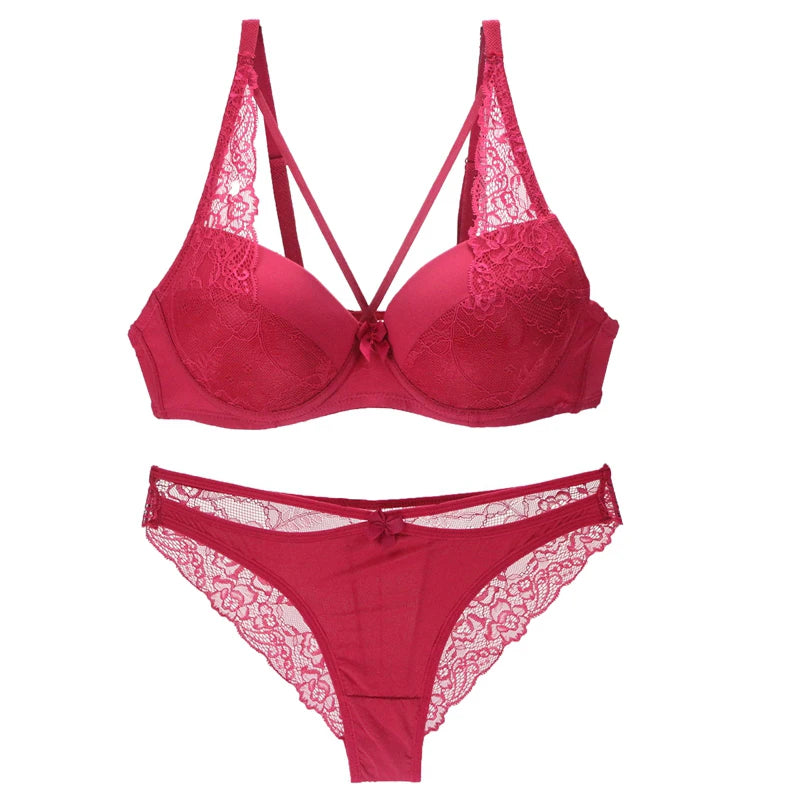 2021 New Sexy Women BCD Cup Bra Sets Lace Thong Hollow Out Underwear Panties Intimante Brief Female Girls Lingerie - Matrix-studios.com