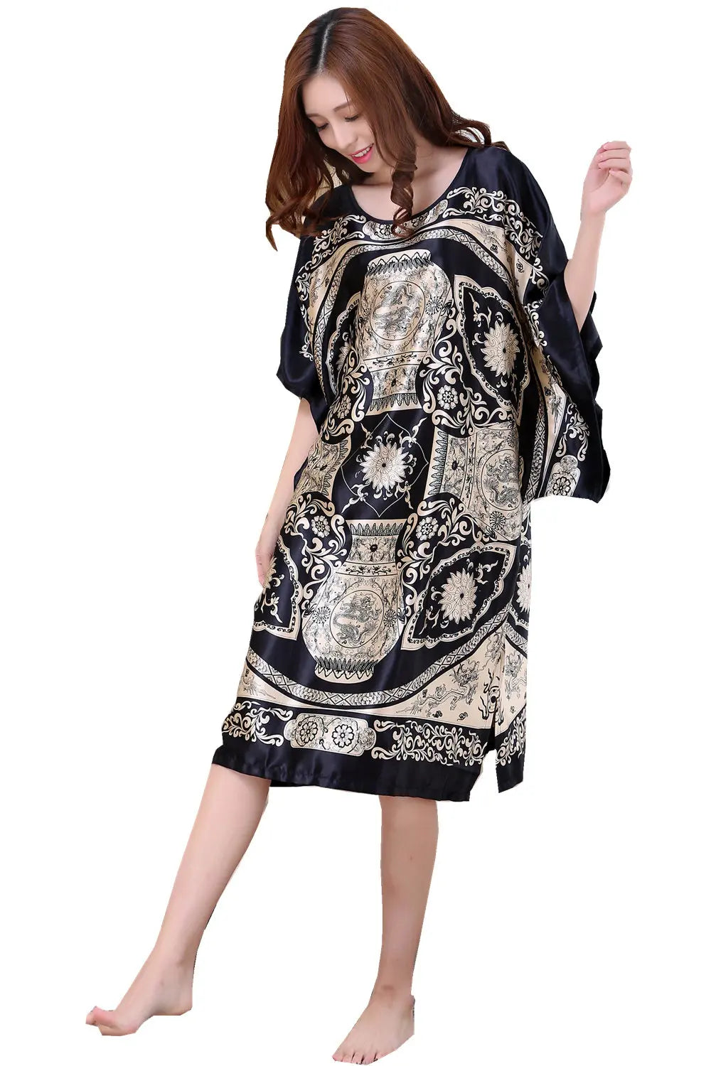 Summer Women Nightgown Print Sleepwear Night Bath Dress Gown Satin Sleep Shirt Sexy Nightshirt Home Clothes Intimate Lingerie - Matrix-studios.com