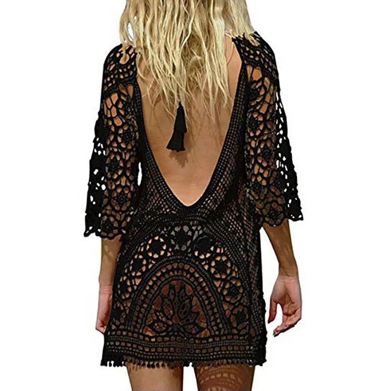 Sexy Women’s Bathing Suit Cover Up Crochet Lace Bikini Bathing Suit Swimsuit Smock Knitting Swimwear Mesh Beach Dress Tunic Robe - Matrix Studios
