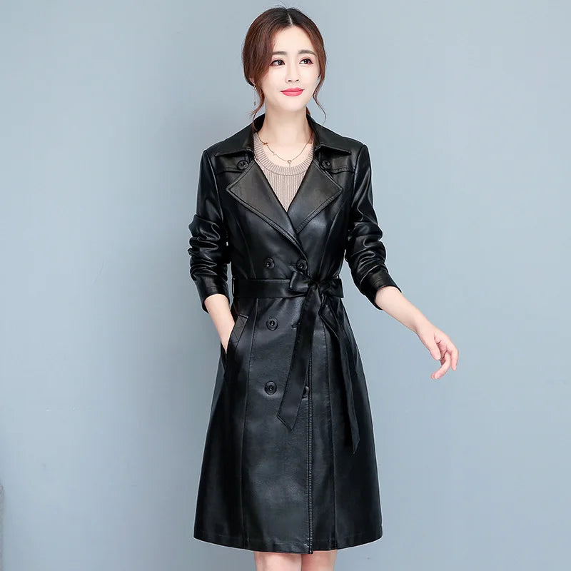 M-7XL Woman Sheepskin OverCoat Spring Autumn Winter 2026 Fashion Fur Collar Warm Thick Slim Long Sheep Leather Coat Female - Matrix Studios