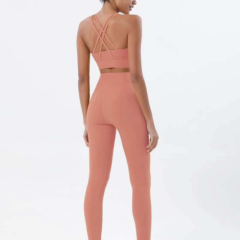 SOISOU Nylon Yoga Set Women's Tracksuit Gym Fitness Set Woman 2 Pieces Leggings Sports Bra Breathable Sportwear Woman Clothes - Matrix-studios.com