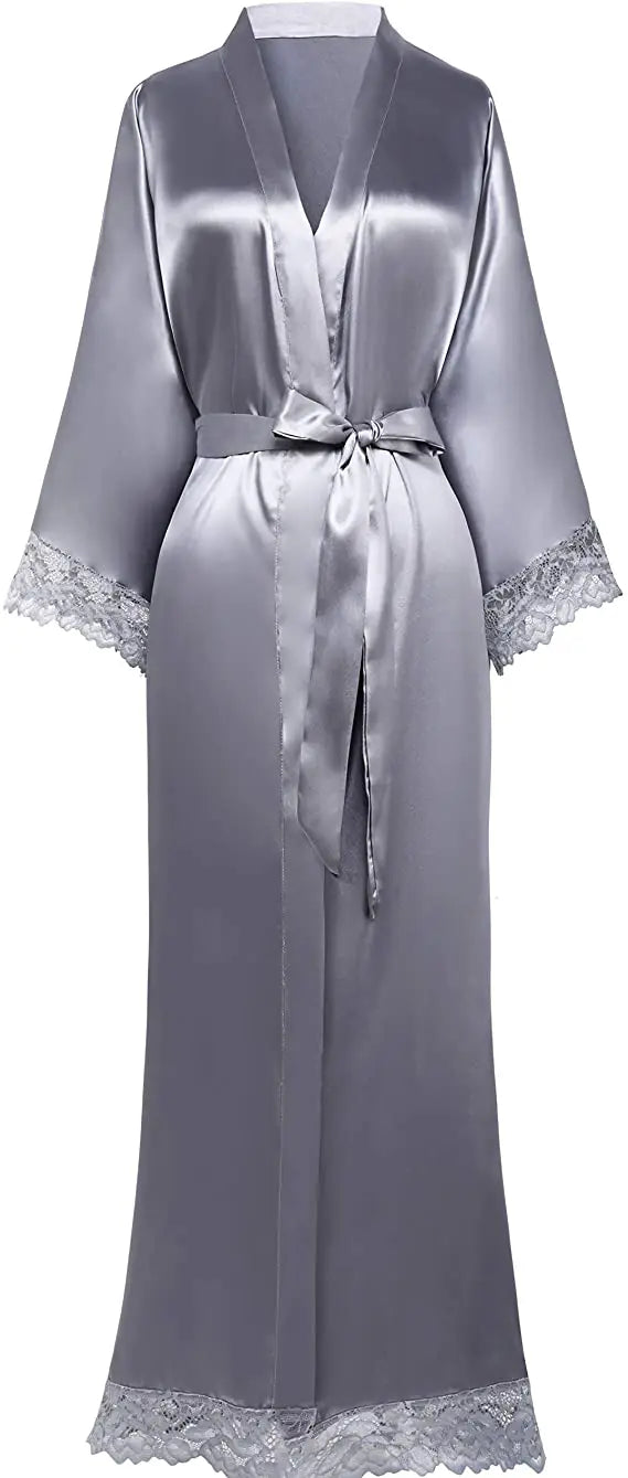 2019 New Silk Satin Lace Robes Bridesmaid Bride Robes Wedding Long Robe Bathrobe Womens Robe Lingerie Robe - Matrix-studios.com