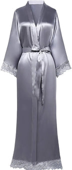 2019 New Silk Satin Lace Robes Bridesmaid Bride Robes Wedding Long Robe Bathrobe Womens Robe Lingerie Robe - Matrix-studios.com