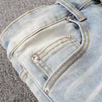 Men Crystal Holes Ripped Patchwork Jeans Streetwear Light Blue Denim Slim Skinny Pencil Pants Trousers - Matrix Studios
