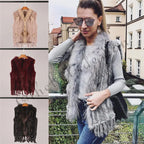 Women's Real Rabbit Fur Vest Knit Natural Leather Tassel Waistcoat Raccoon Fur Collar Winter Knitted Jacket Coat Wholesale - Matrix Studios