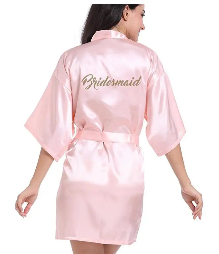 RB91 2017 Fashion Silk Bride of Mother Robe with Gold Letter Sexy Women Short Satin Wedding Kimono Sleepwear Get Ready Robe - Matrix-studios.com