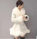 New Fashion Womens Big Faux Fur Coats Fur Collar Leather Mid Long Parkas Winter Female Warm Fur Outwear Beige Coats Clothes - Matrix Studios