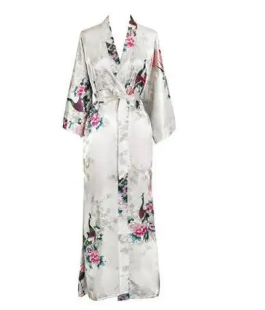 Plus Size XXXL Chinese Women Long Robe Print Flower Peacock Kimono Bathrobe Gown Bride Bridesmaid Wedding Robes Sexy Sleepwear - Matrix-studios.com