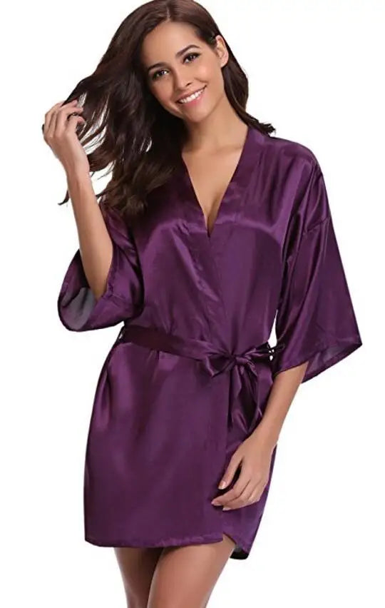 RB032 2018 New Silk Kimono Robe Bathrobe Women Silk Bridesmaid Robes Sexy Navy Blue Robes Satin Robe Ladies Dressing Gowns - Matrix-studios.com