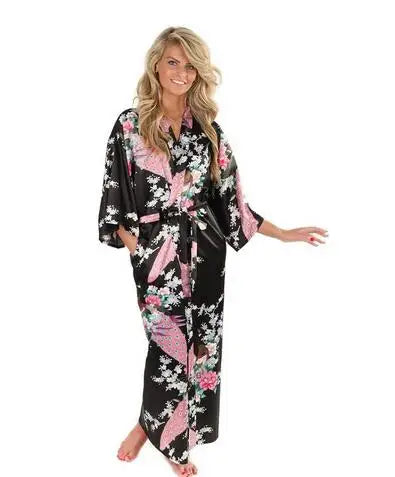 2015 Silk Bathrobe Women Satin Kimono Robes For Women Floral Robes Bridesmaids Long Kimono Robe Bride Silk Robe Dressing Gown - Matrix-studios.com