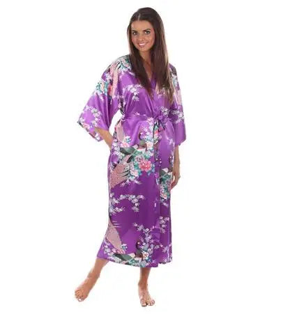 2015 Silk Bathrobe Women Satin Kimono Robes For Women Floral Robes Bridesmaids Long Kimono Robe Bride Silk Robe Dressing Gown - Matrix-studios.com