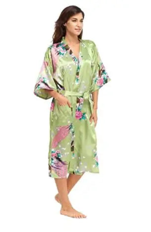 2015 Silk Bathrobe Women Satin Kimono Robes For Women Floral Robes Bridesmaids Long Kimono Robe Bride Silk Robe Dressing Gown - Matrix-studios.com