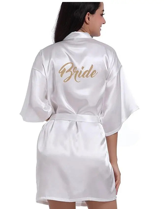 RB91 2017 Fashion Silk Bride of Mother Robe with Gold Letter Sexy Women Short Satin Wedding Kimono Sleepwear Get Ready Robe - Matrix-studios.com