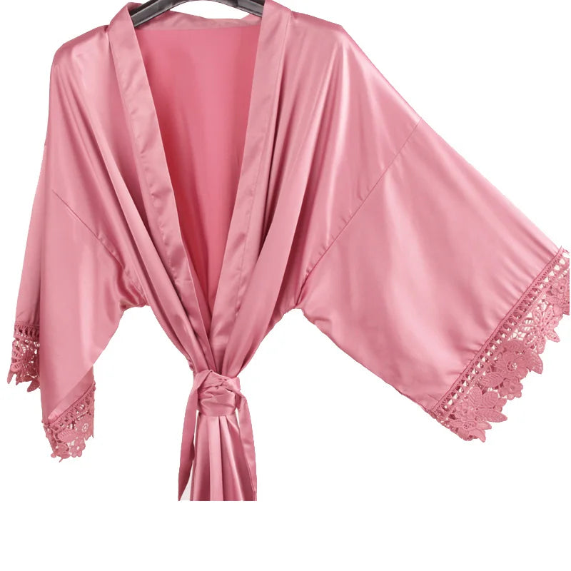 Bride Bridesmaid Lace Silky Satin Loungewear Monring robe  A9007 - Matrix-studios.com