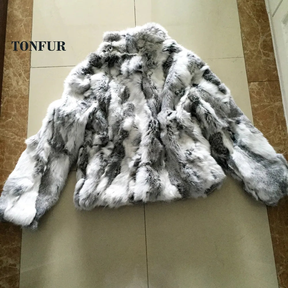 2023 New Women Real Rabbit Fur Mandarin Collar Coat Natural Pure Genuine Whole Skin Fur Jacket Full Pelt Fur Customize WSR61 - Matrix Studios