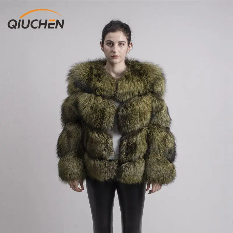 QIUCHEN PJ1820 FREE SHIPPING real fox fur coat silver fox jacket women winter coat wither OUTERWEAR thick warm fashion coat - Matrix Studios
