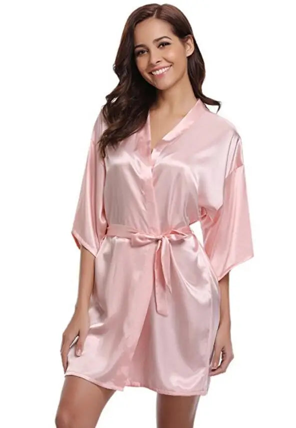 RB032 2018 New Silk Kimono Robe Bathrobe Women Silk Bridesmaid Robes Sexy Navy Blue Robes Satin Robe Ladies Dressing Gowns - Matrix-studios.com