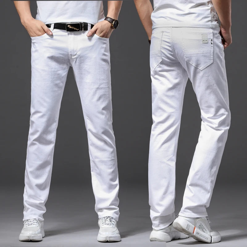 Men White Jeans Fashion Casual Classic Style Slim Fit Soft Trousers Male Brand Advanced Stretch Pants - Matrix Studios