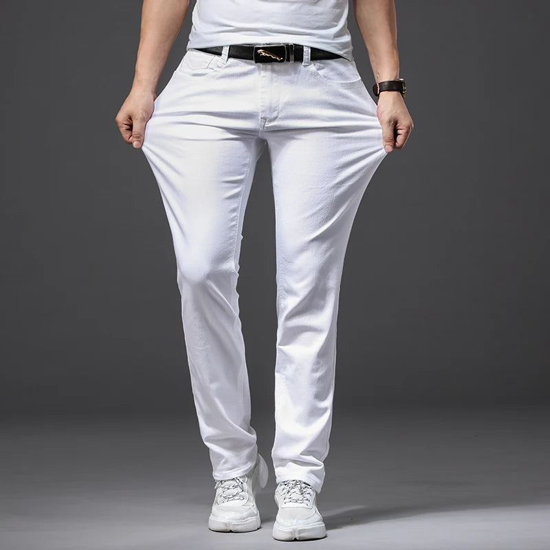 Men White Jeans Fashion Casual Classic Style Slim Fit Soft Trousers Male Brand Advanced Stretch Pants - Matrix Studios