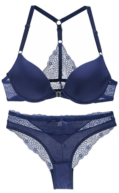 2022 New Sexy Halter Deep V Push Up Bras Set Solid Smooth Bow Decorative Women Underwear AB Cup Girls Lingerie - Matrix-studios.com