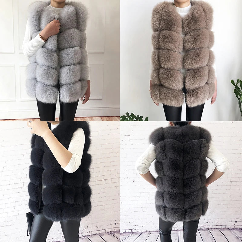 Women's High Quality Real Fox Fur Vest 100% Natural Real Fur 2019 Fashion Fur Coat Jacket Vest Genuine Leather Coat - Matrix Studios