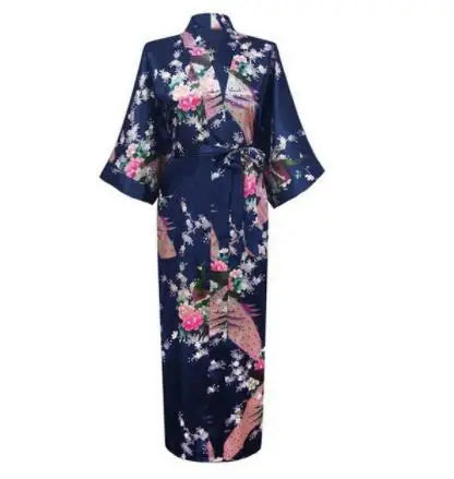 Plus Size XXXL Chinese Women Long Robe Print Flower Peacock Kimono Bathrobe Gown Bride Bridesmaid Wedding Robes Sexy Sleepwear - Matrix-studios.com