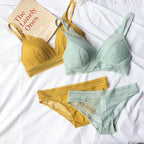 New Women 4 Colour Underwear French Wire-Free Ultra-thin Bralette Sexy Lace Triangle Cup Push Up Bra Set Cotton Bra and Panties - Matrix-studios.com