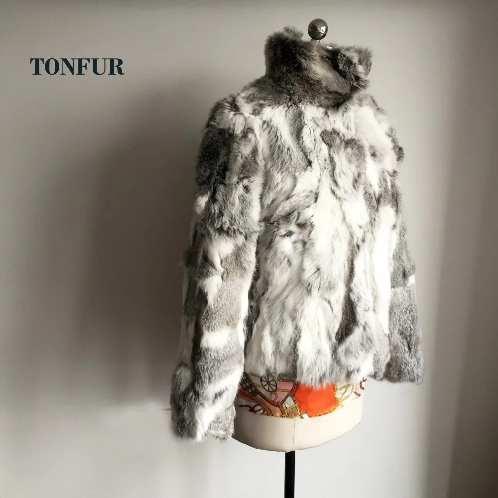 2023 New Women Real Rabbit Fur Mandarin Collar Coat Natural Pure Genuine Whole Skin Fur Jacket Full Pelt Fur Customize WSR61 - Matrix Studios