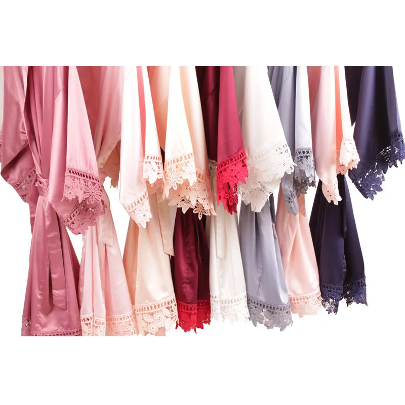 Bride Bridesmaid Lace Silky Satin Loungewear Monring robe  A9007 - Matrix-studios.com