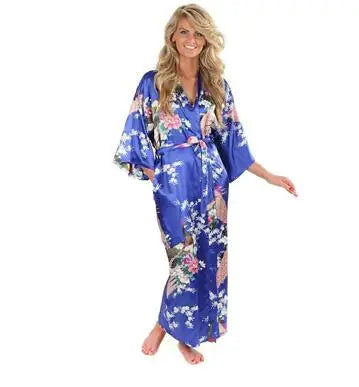 2015 Silk Bathrobe Women Satin Kimono Robes For Women Floral Robes Bridesmaids Long Kimono Robe Bride Silk Robe Dressing Gown - Matrix-studios.com